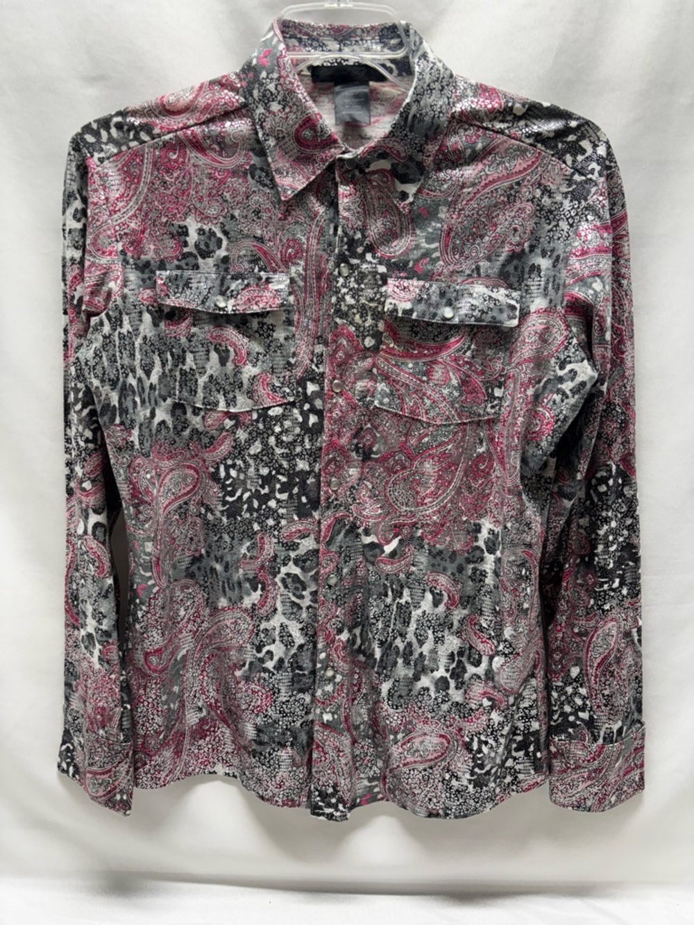 Cowgirl Tuff Western Shirt Womens L/S Metallic Multi-Color Sz Large Snap Buttons
